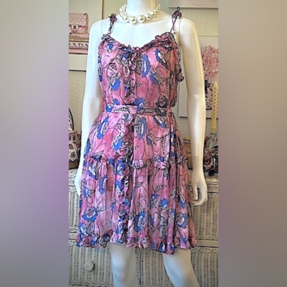Cleobella x Anthropologie Bella Mini Dress Ruffles in pink & blue Size S NWT